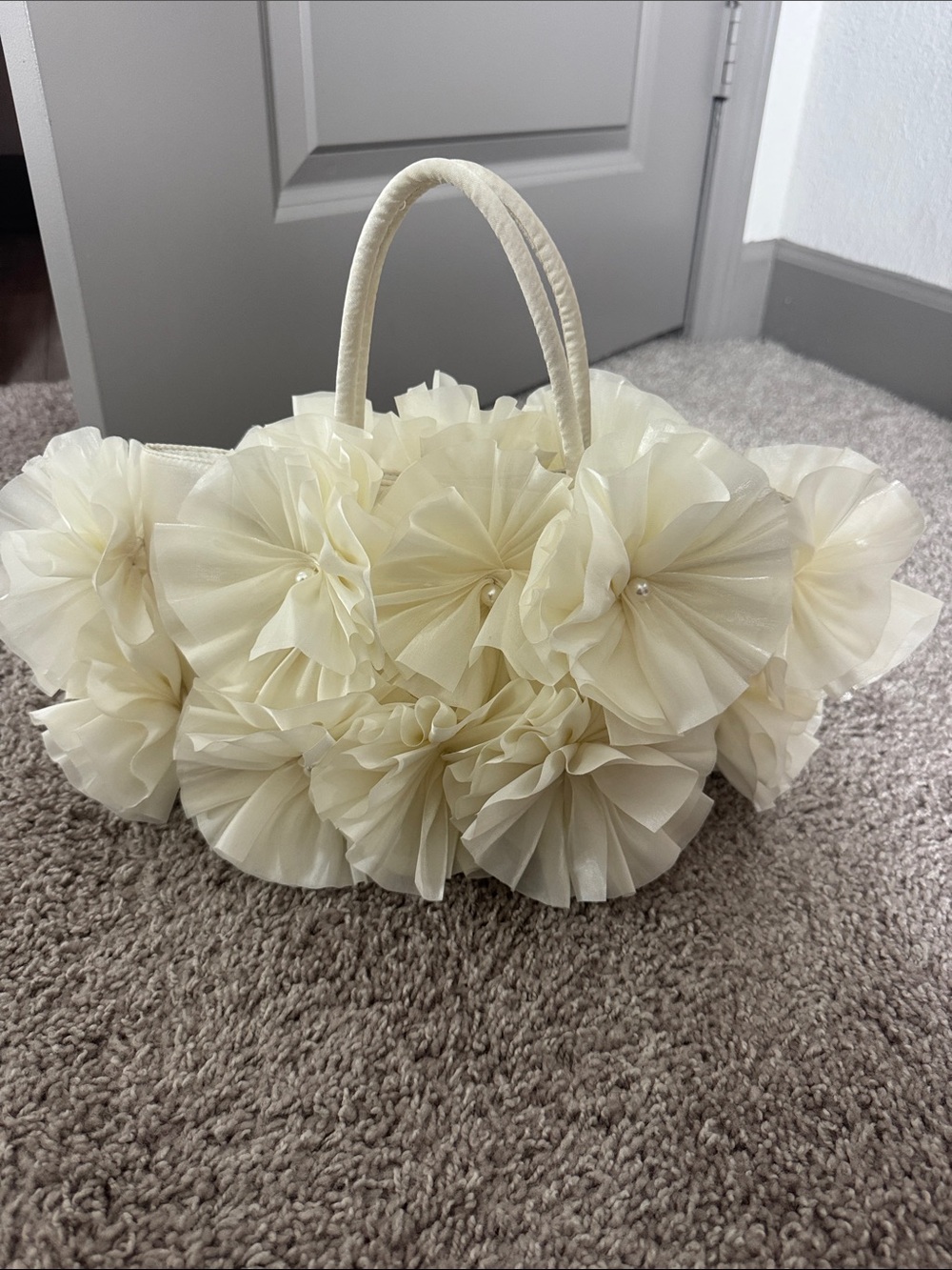 Ivory Floral Cluster Tote Bag - Elegant Women's Handbag